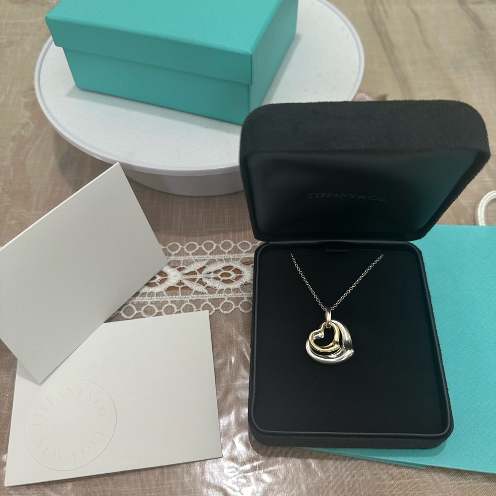 🩵 TIFFANY & CO 🩵OPEN HEART PENDANT STERLING SILVER AND 18K GOLD - Picture 3 of 14